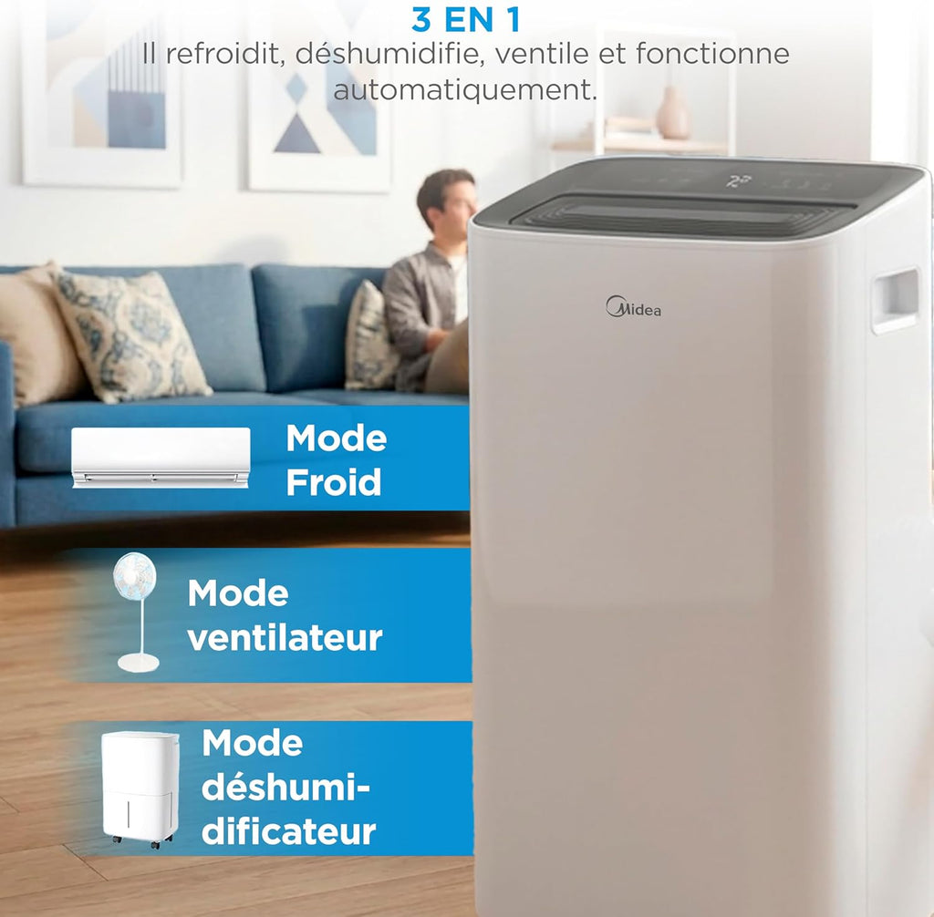 Climatiseur Mobile Silencieux Midea – 12000 BTU – 4-en-1