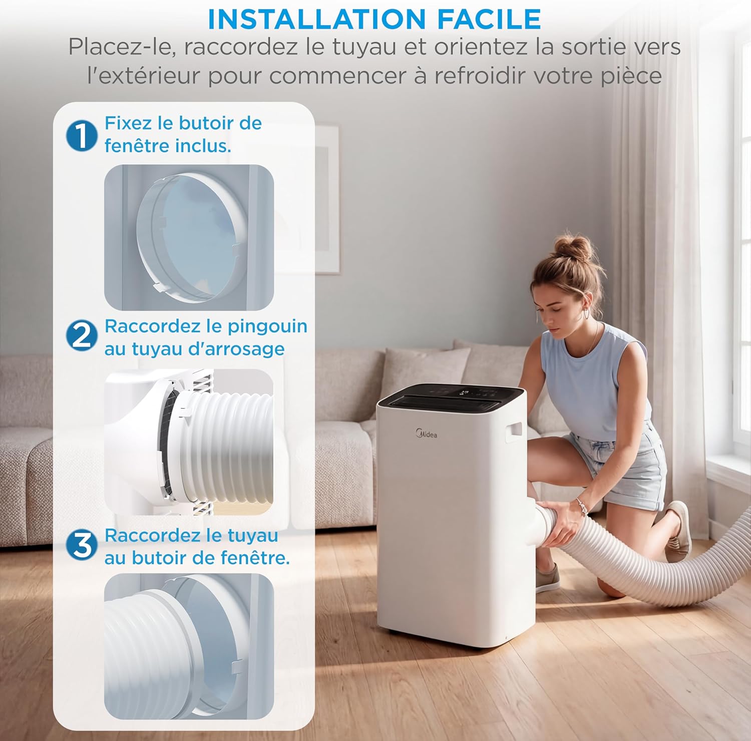 Climatiseur Mobile Silencieux Midea – 12000 BTU – 4-en-1