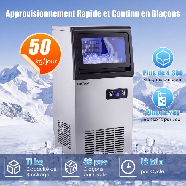 Machine à Glaçons Commerciale Inox - 50 kg / 24h