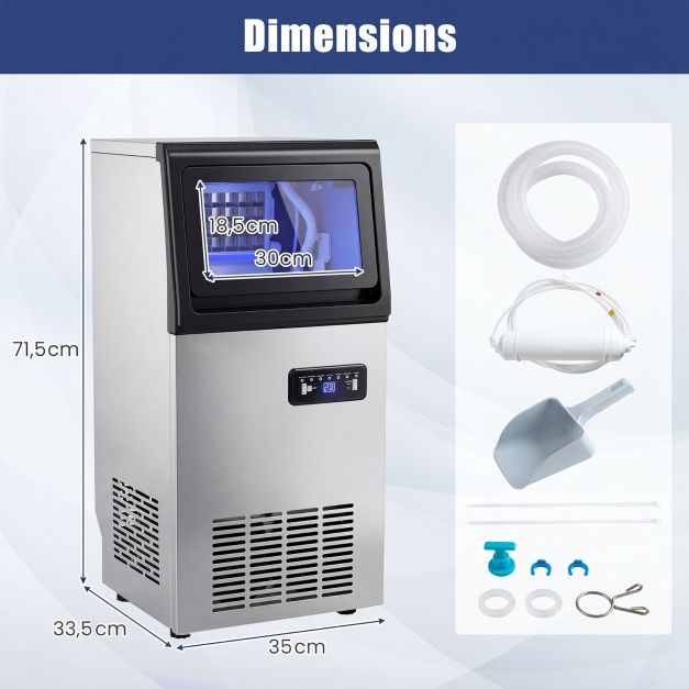 Machine à Glaçons Commerciale Inox - 50 kg / 24h