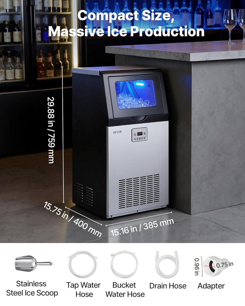 Machine à Glaçons Commerciale VEVOR - 54 kg / 24h